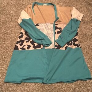 Leopard and teal cardigan